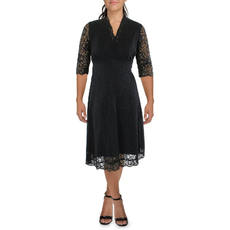 Kiyonna Womens Plus Lace Midi Cocktail and Party Dress Tunics Solid Classic
