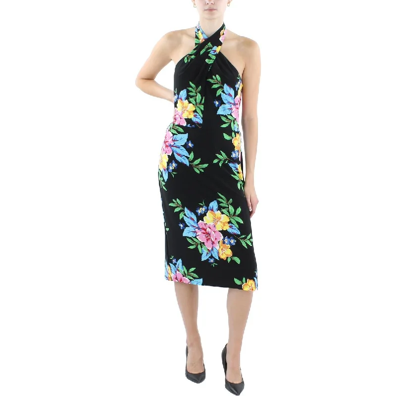 Lauren Ralph Lauren Womens Floral Halter Cocktail And Party Dress