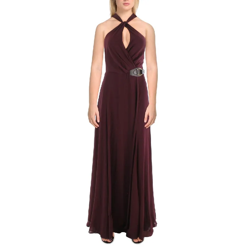 Lauren Ralph Lauren Womens Chiffon Halter Evening Dress