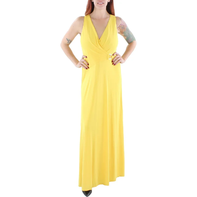 Lauren Ralph Lauren Womens Sleeveless Long Evening Dress Pleated Skirt Elegant