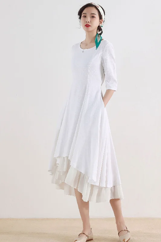 Little white dress with high low hem 2517