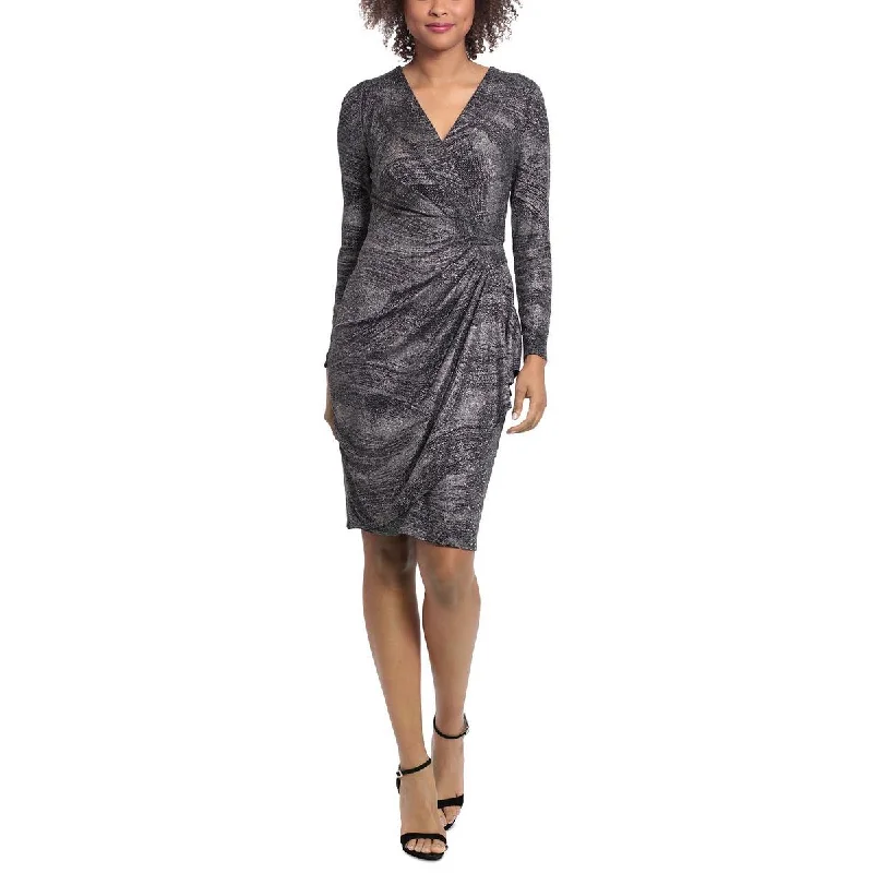 London Times Womens Metallic Knee Cocktail and Party Dress Tunics Practical easy-care