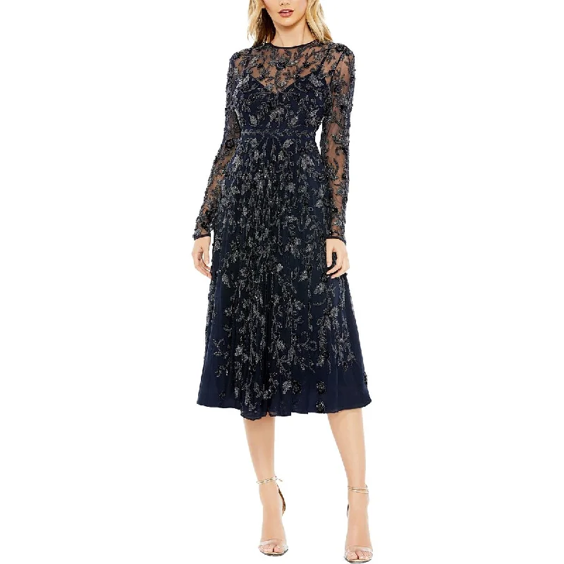 Mac Duggal Womens Beaded  Cocktail and Party Dress Crew Neckline Sporty
