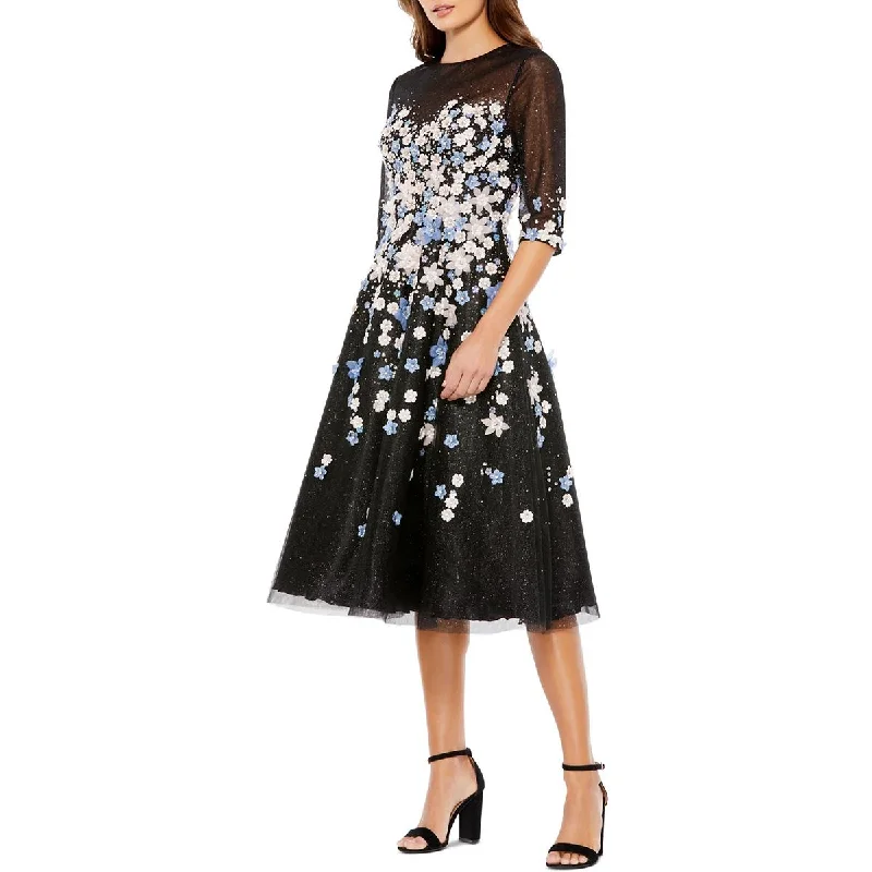 Mac Duggal Womens Beaded Floral Cocktail And Party Dress Tunics Velvet soft