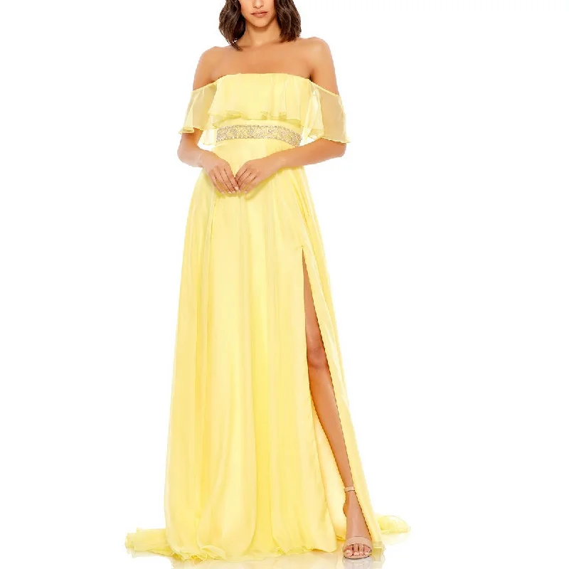 Mac Duggal Womens Chiffon Off-The-Shoulder Evening Dress