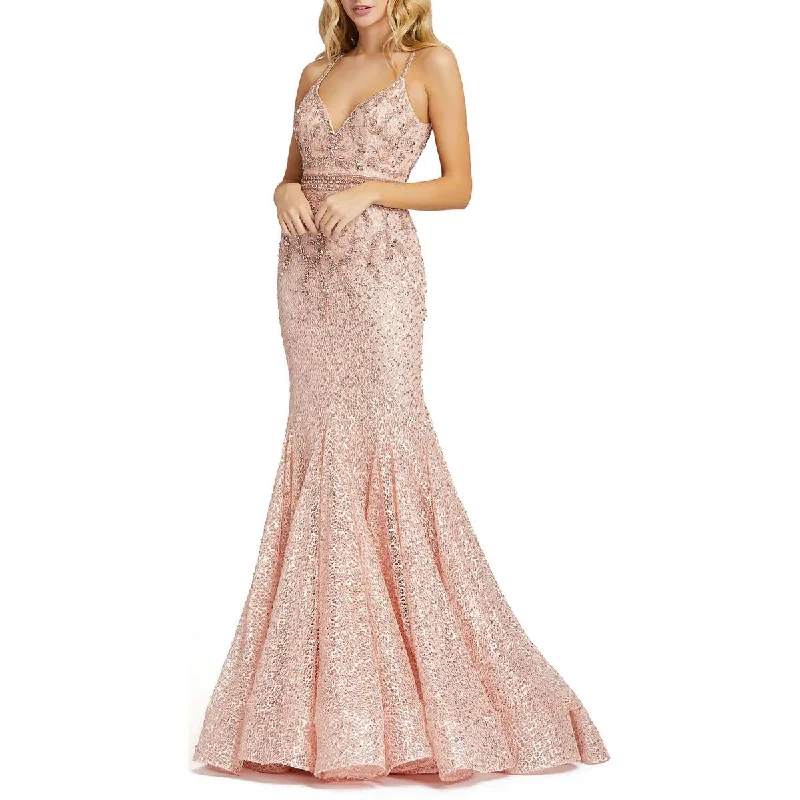 Mac Duggal Womens Embellished Maxi Evening Dress Pencil Length Work