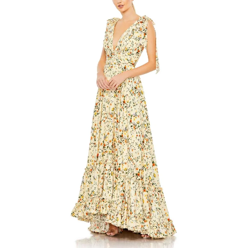 Mac Duggal Womens Floral Print Special Occasion Evening Dress