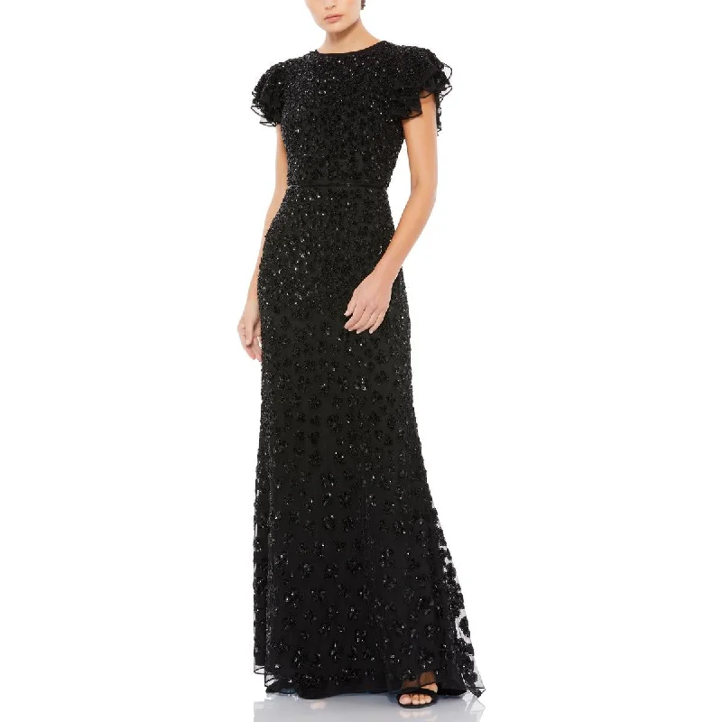 Mac Duggal Womens Georgette Embellished Evening Dress Peplum Ruffle Cocktail