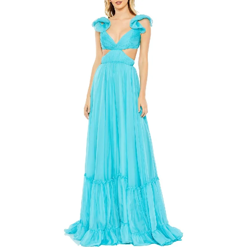 Mac Duggal Womens Pleated Chiffon Evening Dress High-Low Hemline Casual