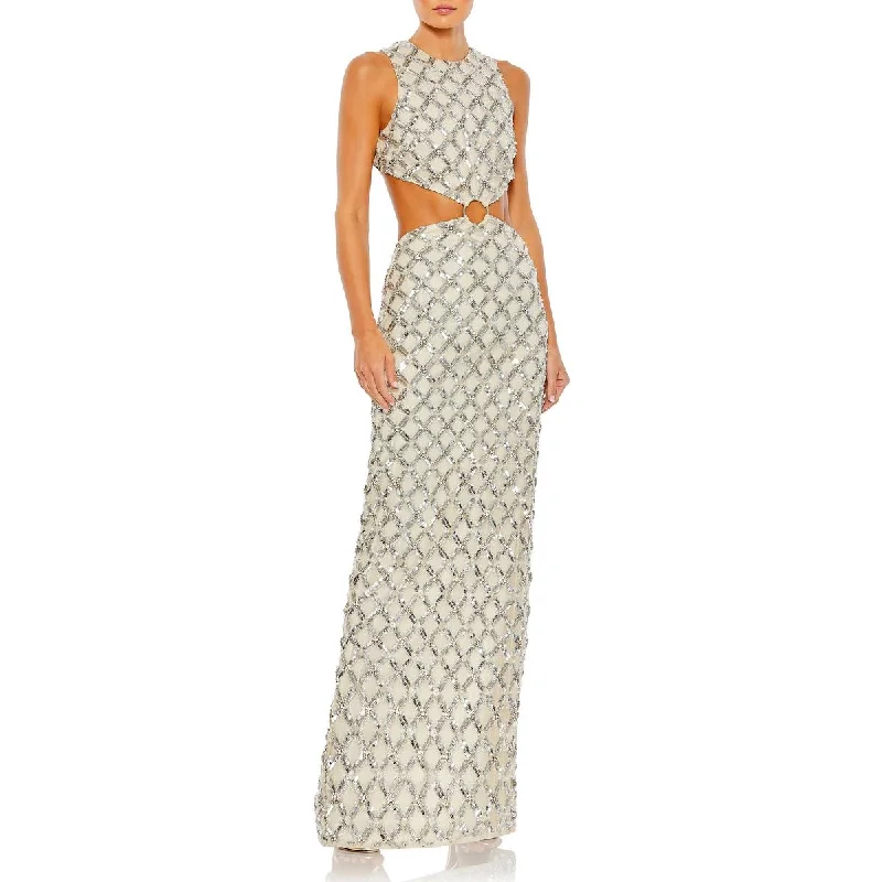 Mac Duggal Womens Sequin Cut-Out Evening Dress Tunics Prom sequined