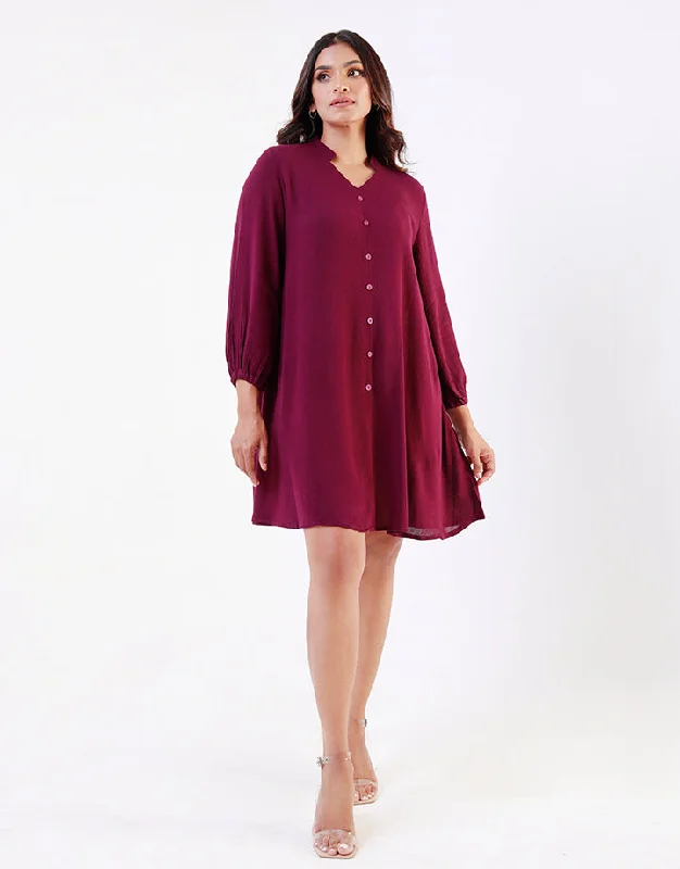 Mandarin Collar Dress with Bishop Sleeves