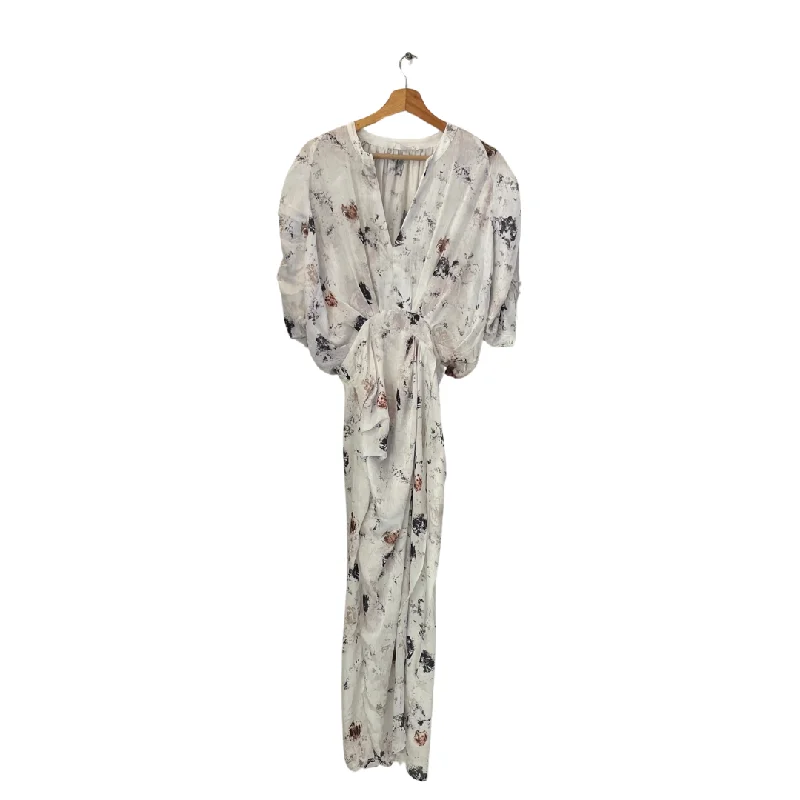 Mango White Satin Semi-sheer Printed With Ruched Sleeves Dress | Gently Used |