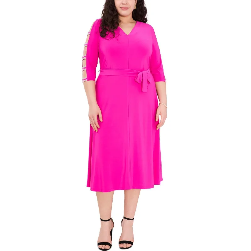 MSK Womens Plus Knit Ladder Sleeves Cocktail and Party Dress Off-the-shoulder Bohemian Festive