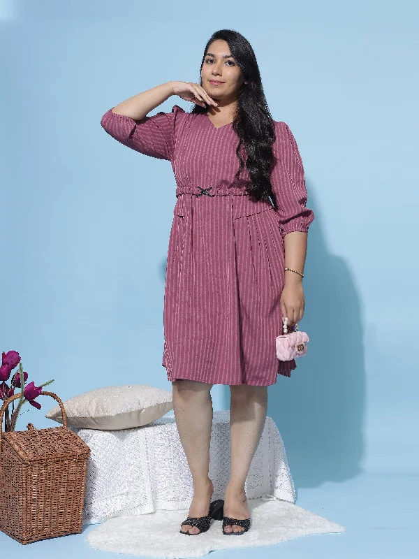 Polyester V-Neck Dress Matte Pink