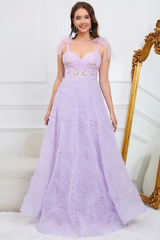 Purple A-Line Prom Dress With Embroidery