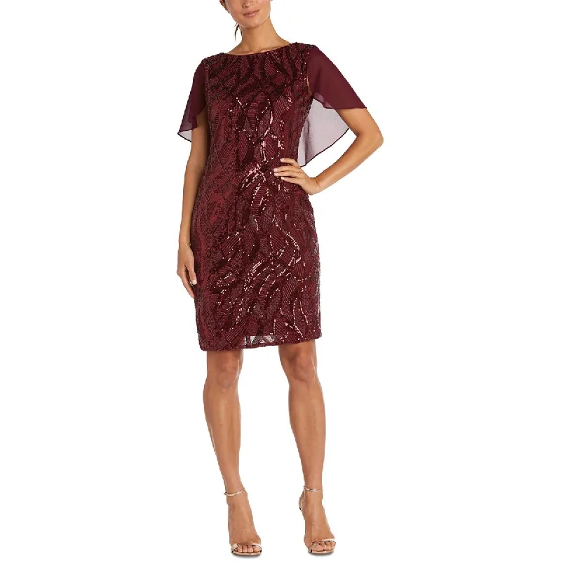 R&M Richards Womens Capelet Knee Length Cocktail And Party Dress Tunics Prom sequined