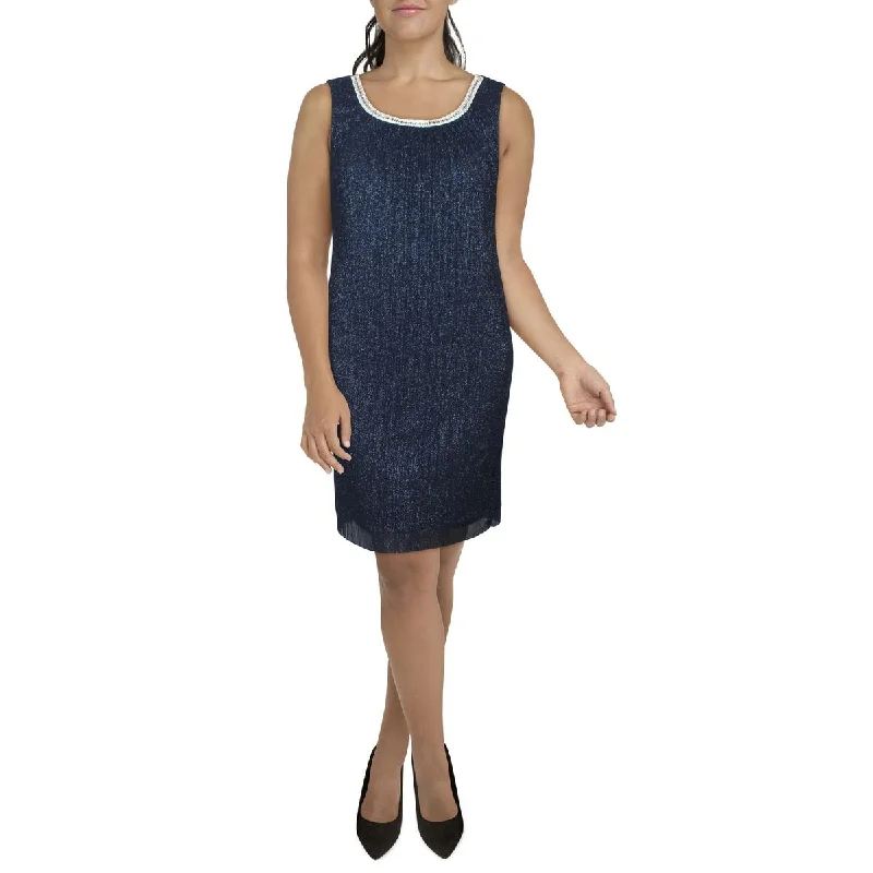 R&M Richards Womens Crinkle Glitter Cocktail And Party Dress Halter Neckline Beach