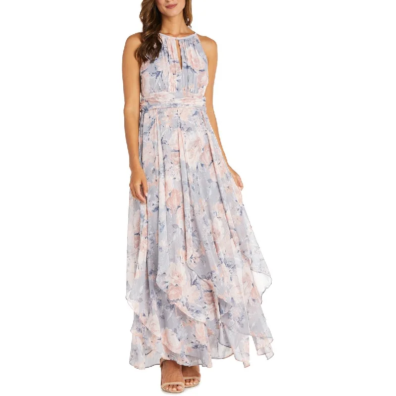 R&M Richards Womens Floral Print Halter Evening Dress