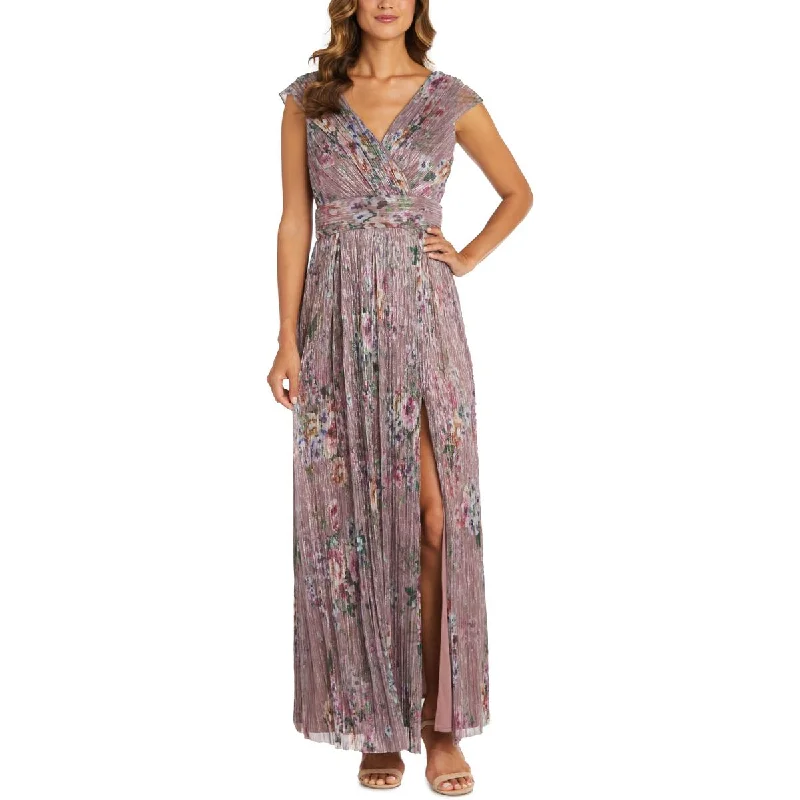 R&M Richards Womens Metallic Maxi Evening Dress