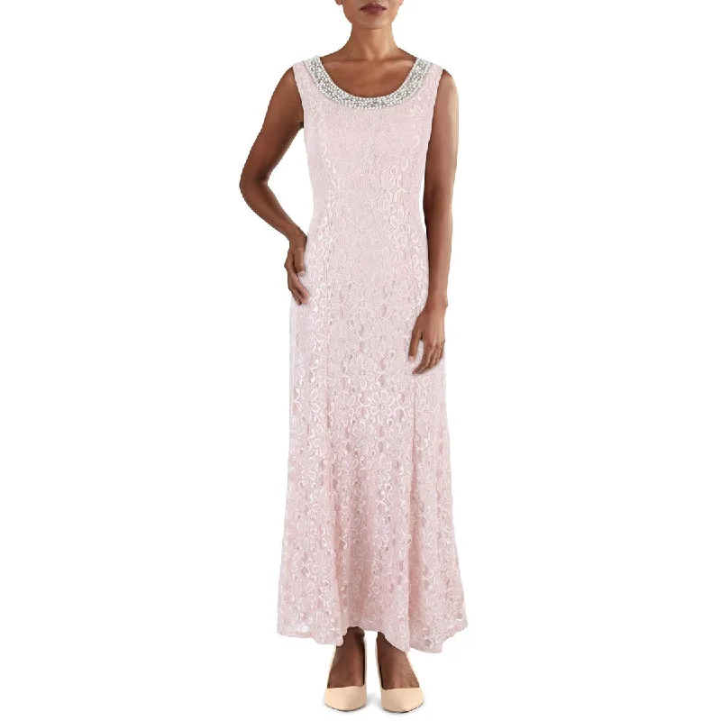 R&M Richards Womens Petites Lace Embellished Evening Dress High-Low Hemline Casual