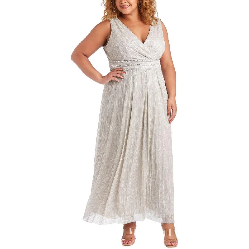 R&M Richards Womens Plus Metallic Surplice Evening Dress Tunics Long Elegant