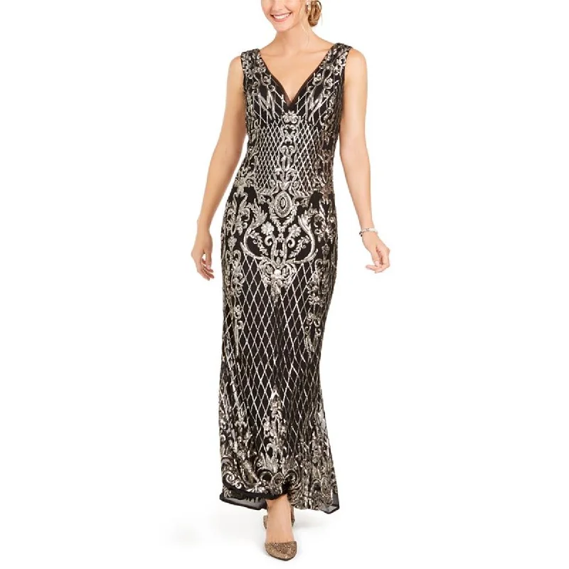 R&M Richards Womens Sequined Long Evening Dress