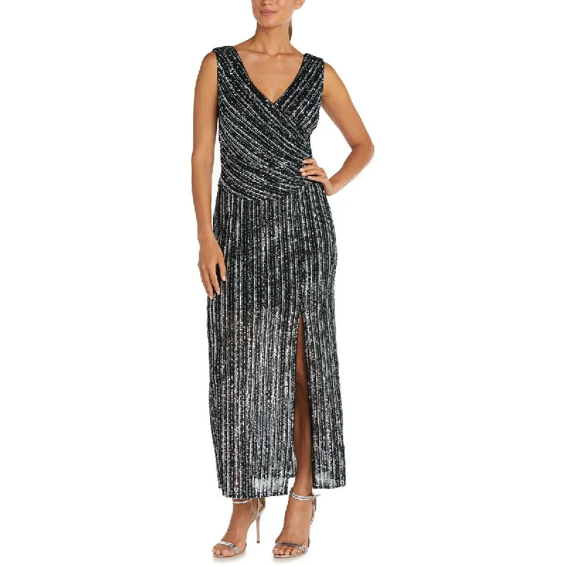 R&M Richards Womens Sequined Sleeveless Evening Dress