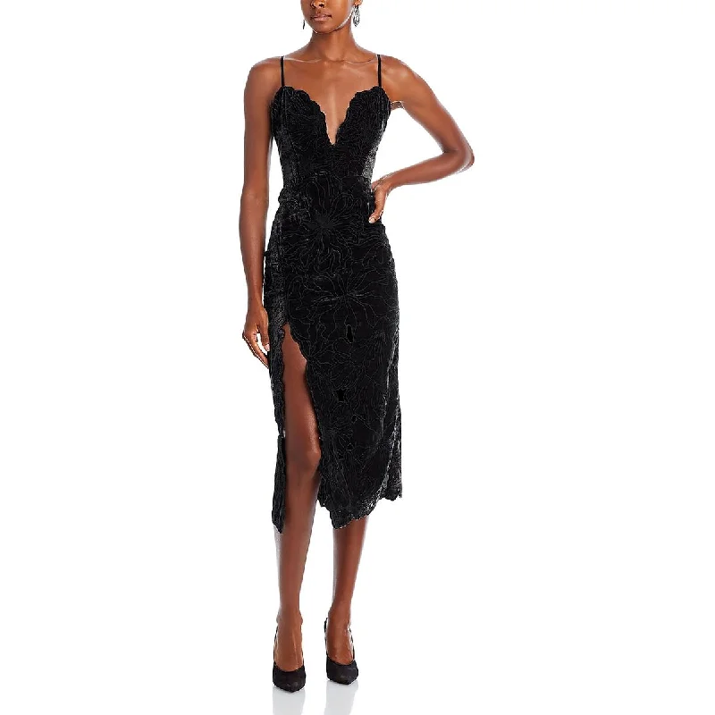 Ramy Brook Womens Haven Velvet Front Slit Cocktail And Party Dress Tunics Stylish modern