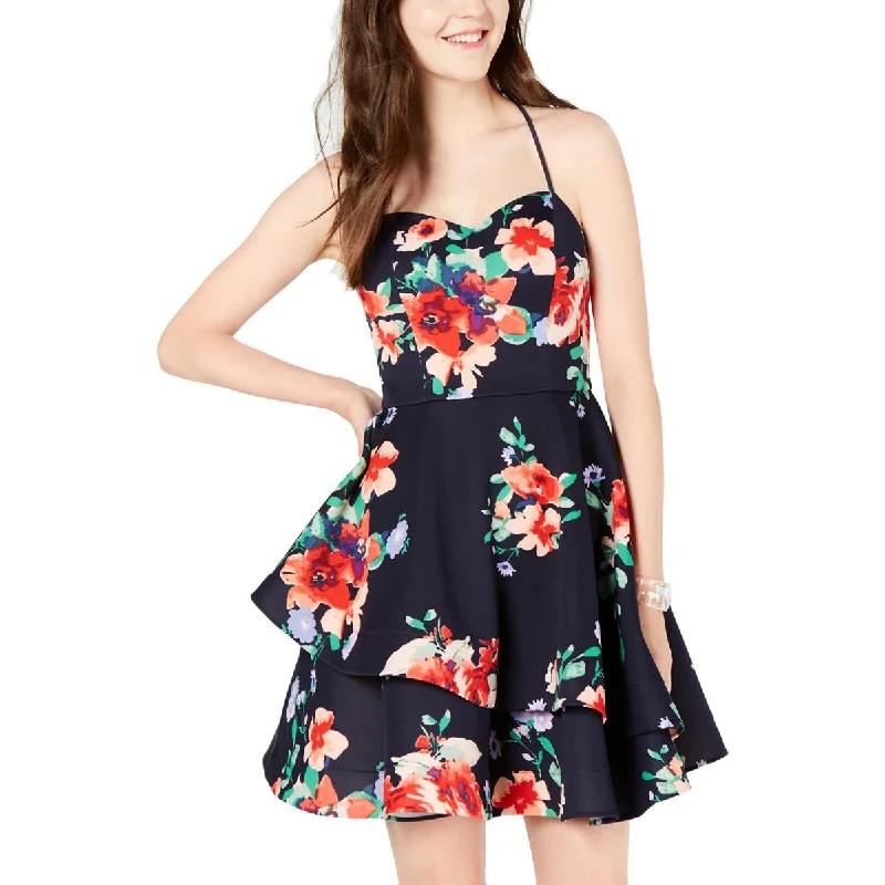 Sequin Hearts Womens Juniors Floral Print Ruffled Cocktail And Party Dress Tunics Brand named