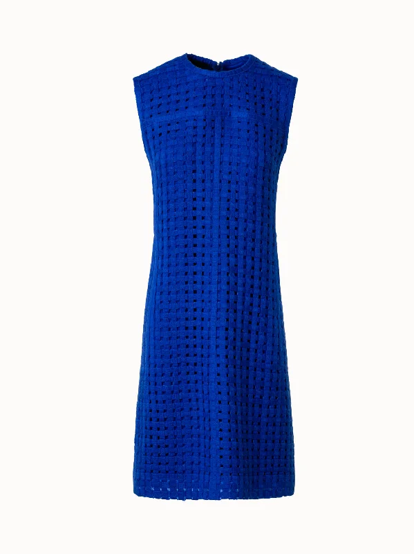 Sheath Dress in Grid Embroidery