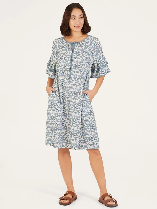 Skye Lenzing™ Ecovero™ Geometric Print Ruffle Dress - Dusky Blue