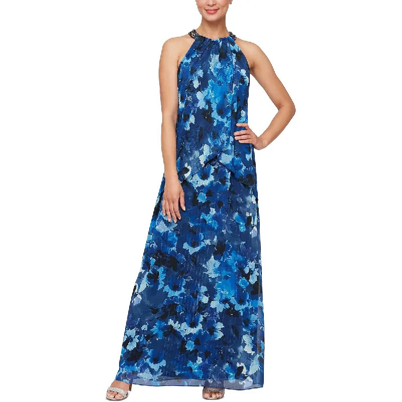 SLNY Womens Floral Print Maxi Evening Dress Tunics Handmade artisanal