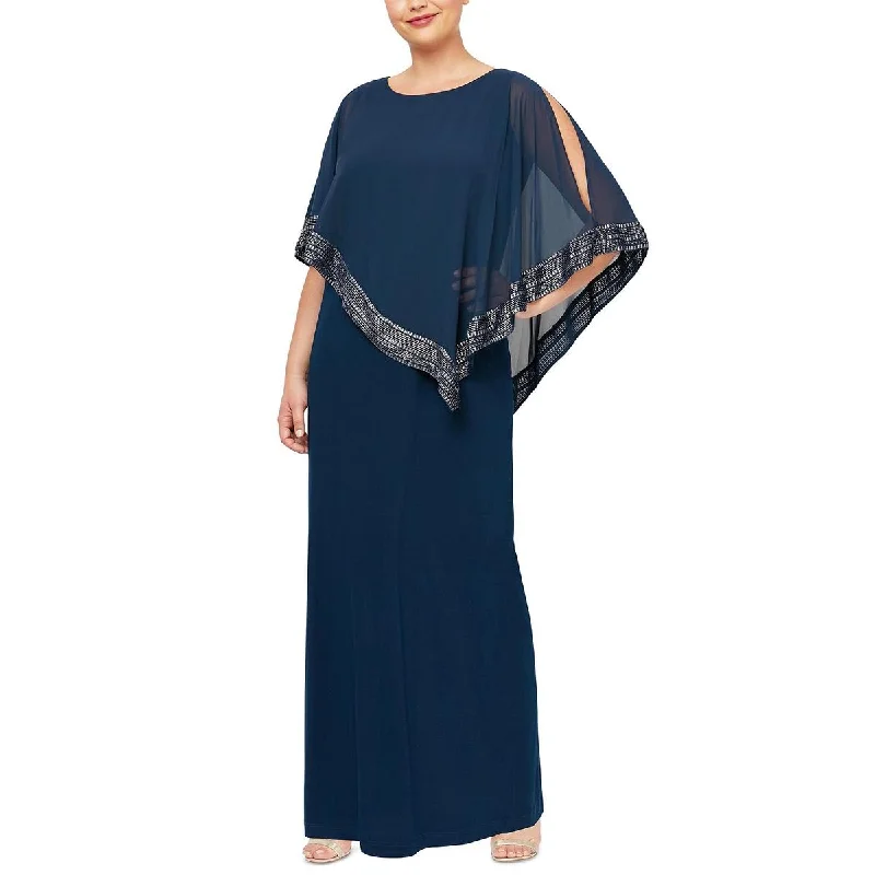 SLNY Womens Plus Asymmetric Overlay Metallic Evening Dress Tunics Fall fleece