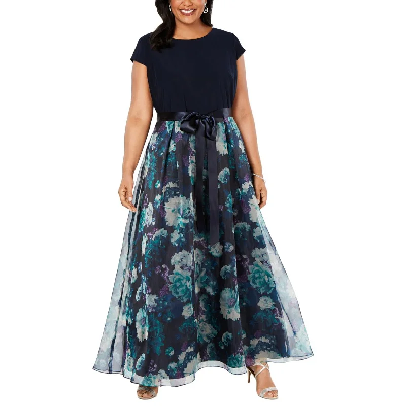 SLNY Womens Plus Floral Cap Sleeve Evening Dress Mermaid Tail Wedding