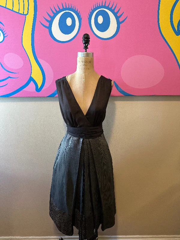 Sportmax Size 6 Black & Cream Silk Dress