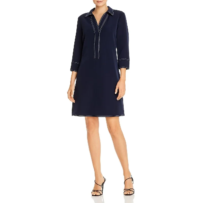 Tahari Womens Piping V-neck Party Dress Tunics Formal black