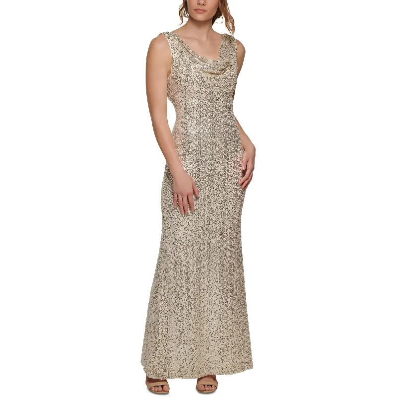 Vince Camuto Womens Sequined Mesh Evening Dress