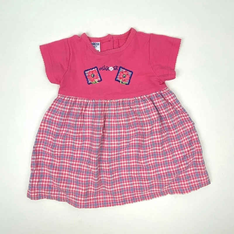 Vintage Oshkosh B’gosh Pink Plaid Flower Dress 2T