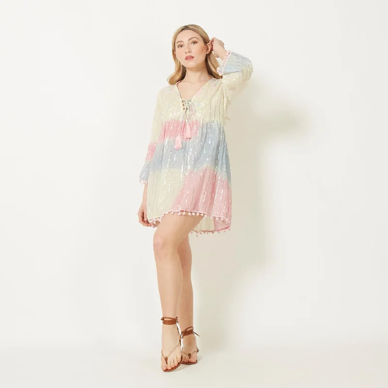 Wholesale fantasy silver thread woven dress with large v-neck