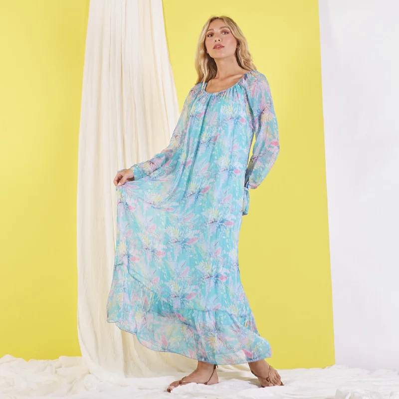 Wholesale printed chiffon dress with elastic collar