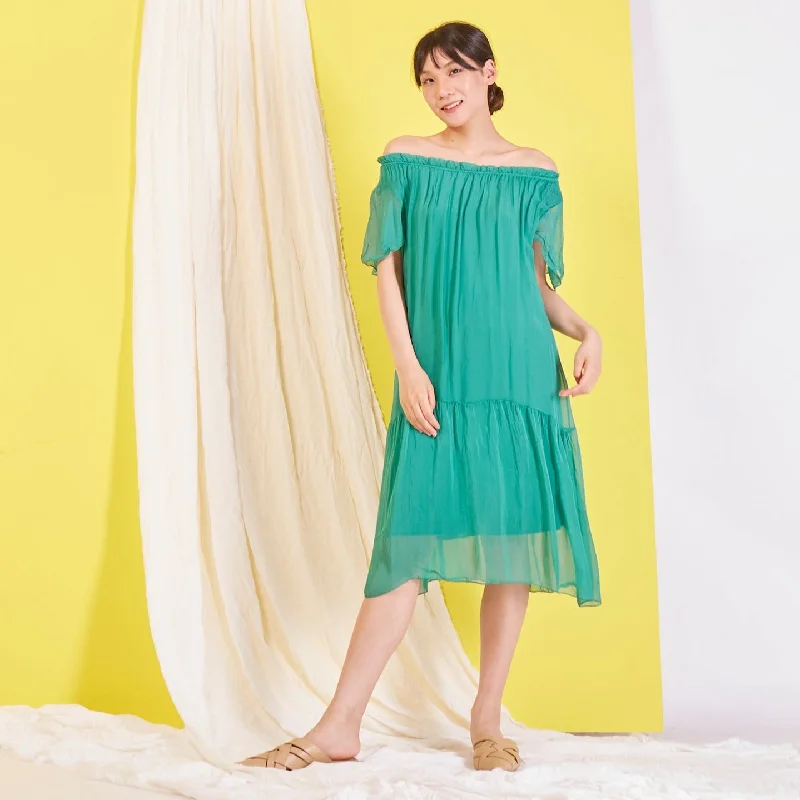 Wholesale silk chiffon elastic neck dress