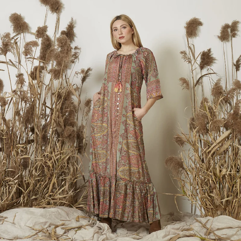 Wholesale silk dress with belt and print