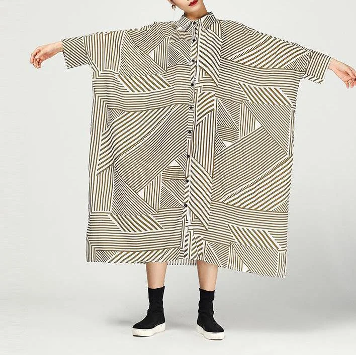 Women Chiffon Clothes Fitted Print Three Quarter Sleeve Retro Irregular Hem Dress