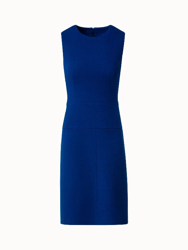 Wool Crêpe Double-Face Sheath Dress with A-Line Skirt