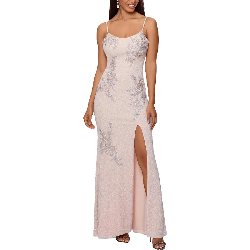 Xscape Womens Lace-Up Back Maxi Evening Dress Off-the-shoulder Bohemian Festive