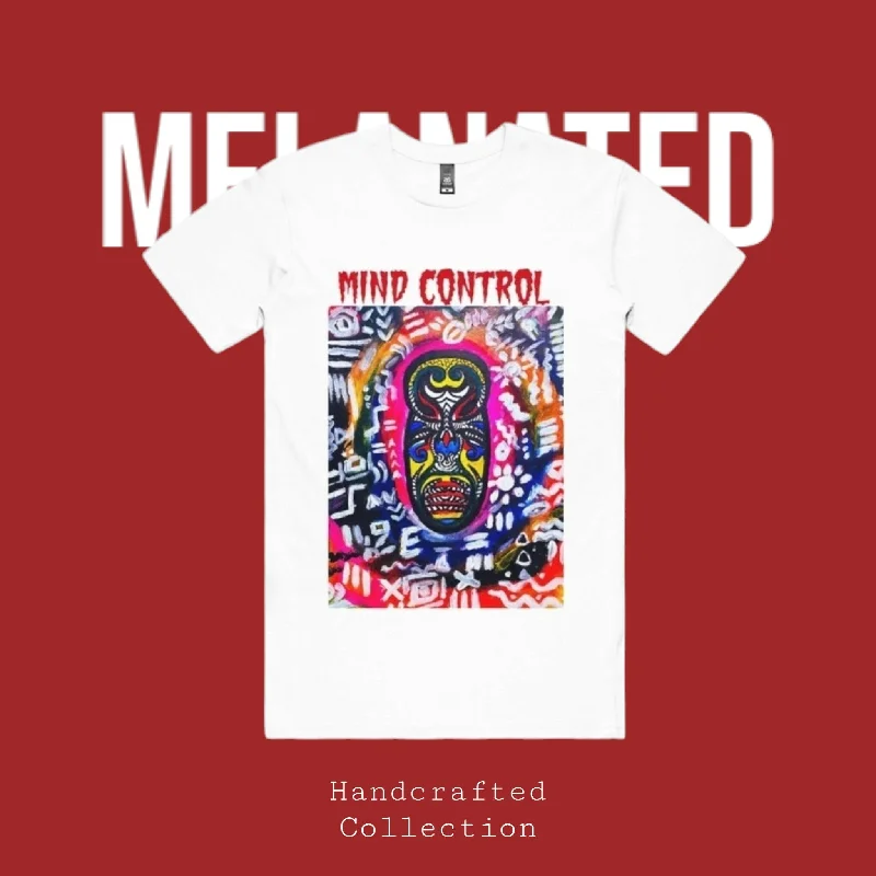 Hand-Drawn African Art Graphic T-Shirt, Unisex Handcrafted Streetwear with Tribal Mask Design- Quote on Back Hooded Caped Shawl Collar