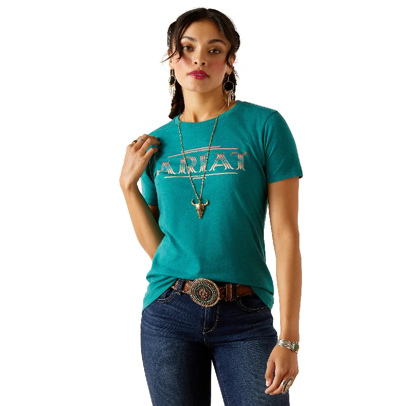 Ariat Serape Style Teal T-Shirt Zippered Front Buttoned Front Snap Front