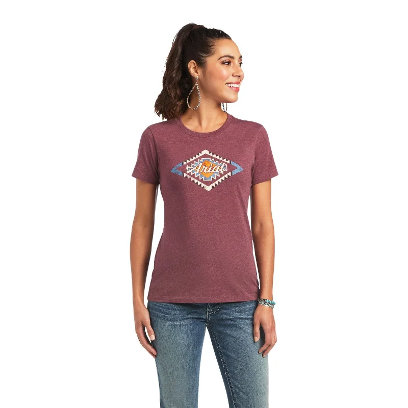 Ariat Sol Burgundy Heather T-Shirt V-Neck T-Shirt Long Sleeve Cotton