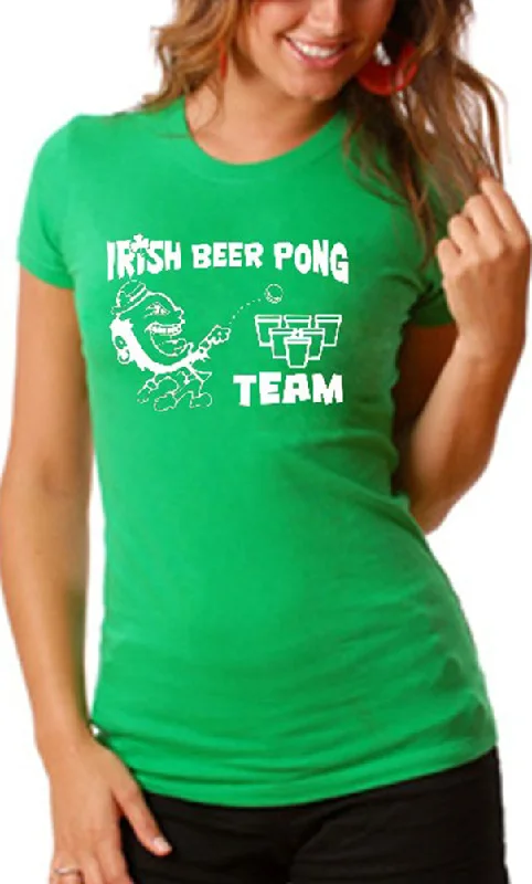 Beer Pong Shirts - Irish Beer Pong Team Girls T-Shirt Welt Pockets Slit Pockets
