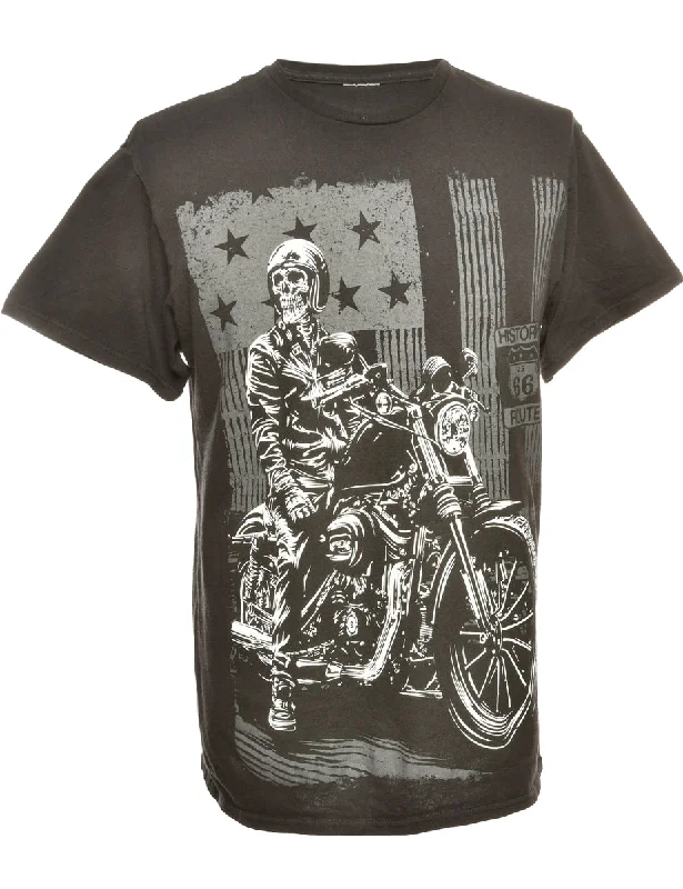 Black Printed T-shirt - M Hooded Caped Shawl Collar